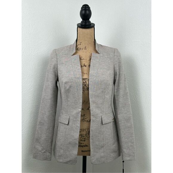 Calvin Klein Women’s Petite Linen Blend-Blazer Otter/White Size 2P - Picture 1 of 14